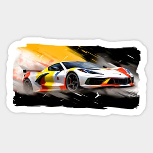 Arctic White C8 Corvette racecar on a race track Supercar Sports car Racing car Sticker